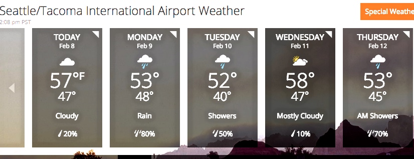 More rain is predicted for Western Washington this week. Image from weather.com.
