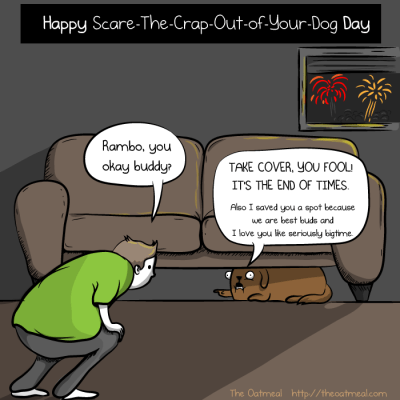 Dog Scared of Fireworks - Comic from theoatmeal.com.